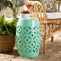 Baxton Studio H01-101371B Aqua Metal Side Table Hallie Modern and Contemporary Aqua Finished Metal Outdoor Side Tablei